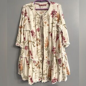Biba Girls Cottagecore Floral Cream Cotton Boho Duster Cardigan